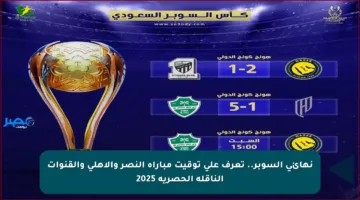 نهائي السوبر.. تعرف على توقيت مباراة النصر والأهلي والقنوات الناقلة الحصرية 2025
